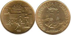 монета Сан-Марино 20 лир 1982