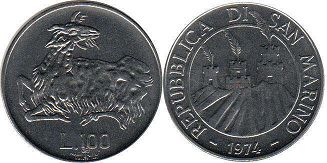 монета Сан-Марино 100 лир 1974
