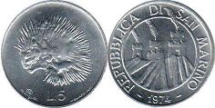 монета Сан-Марино 5 лир 1974