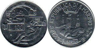 монета Сан-Марино 100 лир 1982