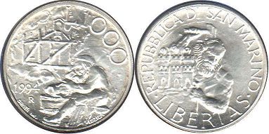 монета Сан-Марино 1000 лир 1994