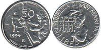 монета Сан-Марино 50 лир 1994
