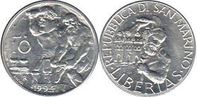 монета Сан-Марино 10 лир 1994