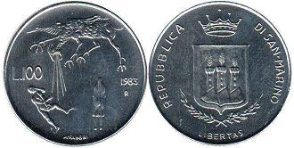 монета Сан-Марино 100 лир 1983