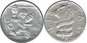 монета Сан-Марино 10 лир 1995