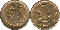 монета Сан-Марино 20 лир 1995