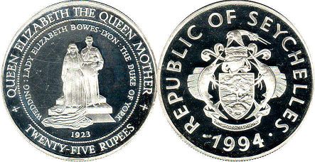 монета Сейшельские Острова 25 рупий 1994