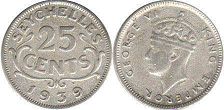 монета Сейшельские Острова 25 центов 1939
