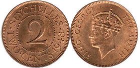 монета Сейшельские Острова 2 цента 1948