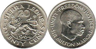 монета Сьерра-Леоне 20 центов 1964