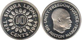 монета Сьерра-Леоне 10 центов 1964