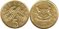 монета Сингапур 5 центов 1995