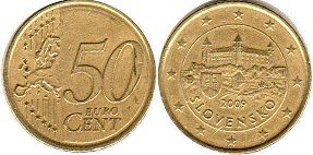 монета Словакия 50 евро центов 2009