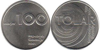монета Словения 100 толаров 2001