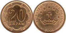 монета Таджикистан 20 дирамов 2006