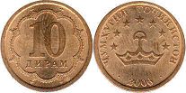 монета Таджикистан 10 дирамов 2006