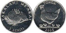 монета Тонга 5 сенити 2005