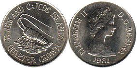 монета Тёркс и Кайкос 1/4 кроны 1981