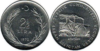 монета Турция 2,5 лиры 1970