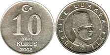 монета Турция 10 курушей 2008