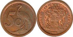 монета ЮАР 5 центов 1990 (1990, 1991, 1992, 1993, 1994, 1995)