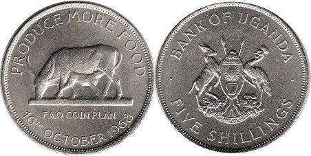 монета Уганда 5 шиллингов 1968