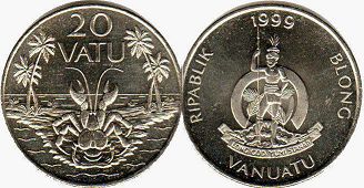 монета Вануату 20 вату 1999