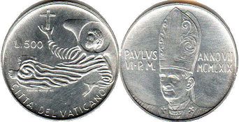 монета Ватикан 500 лир 1969