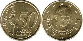 монета Ватикан 50 евро центов 2012