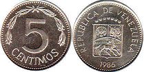 монета Венесуэла 5 сентимо 1986