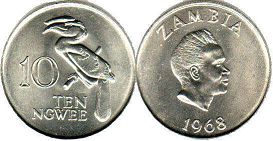 монета Замбия 10 нгве 1968