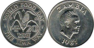 монета Замбия 20 нгве 1981 