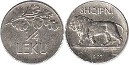монета Албания 1/4 лека 1927