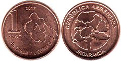 монета Аргентина 1 песо 2017