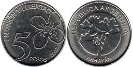 монета Аргентина 5 песо 2017