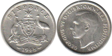 монета Австралия 6 пенсов 1948