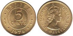 монета Белиз 5 центов 1974