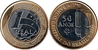 монета Бразилия 1 реал 2015