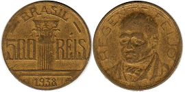 монета Бразилия 500 рейс 1937