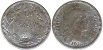 монета Колумбия 1 песо 1910