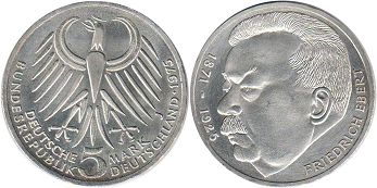 монета ФРГ 5 марок 1975 