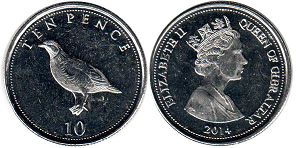 монета Гибралтар 10 пенсов 2014