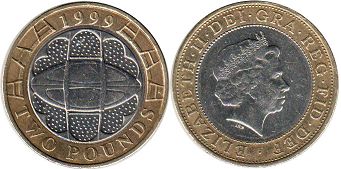 монета Великобритания 2 фунта 1999