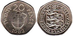 монета Гернси 20 пенсов 1982