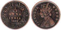 монета Британская Индия 1/12 анны 1862