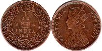 монета Британская Индия 1/12 анны 1901