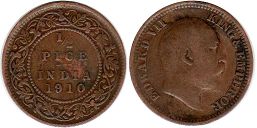 монета Британская Индия 1/2 пайса 1910