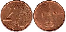 монета Италия 2 евро цента 2004