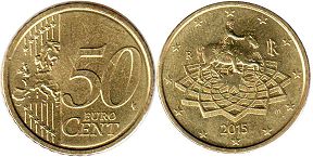 монета Италия 50 евро центов 2015