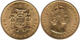 монета Ямайка 1/2 пенни 1964